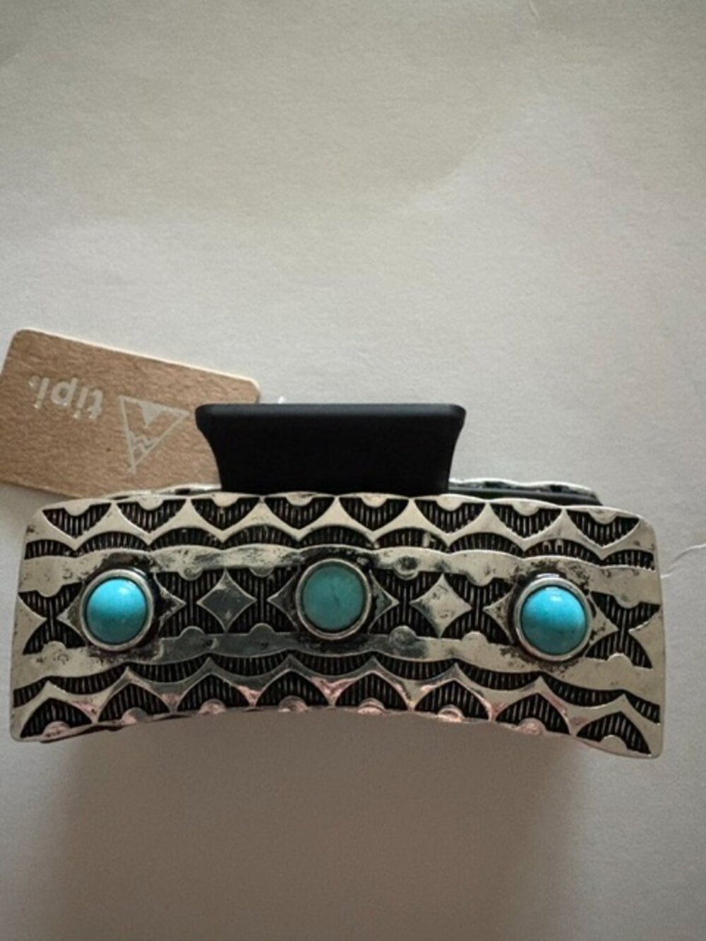 Western Turquoise Stone Hair Claw Clip/Silver Tone NWT